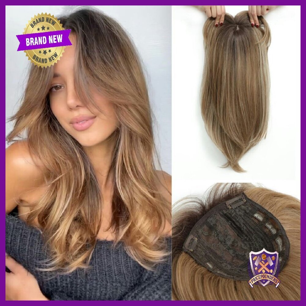 19" Synthetic Hair Topper with Large Base for Thinning Hair